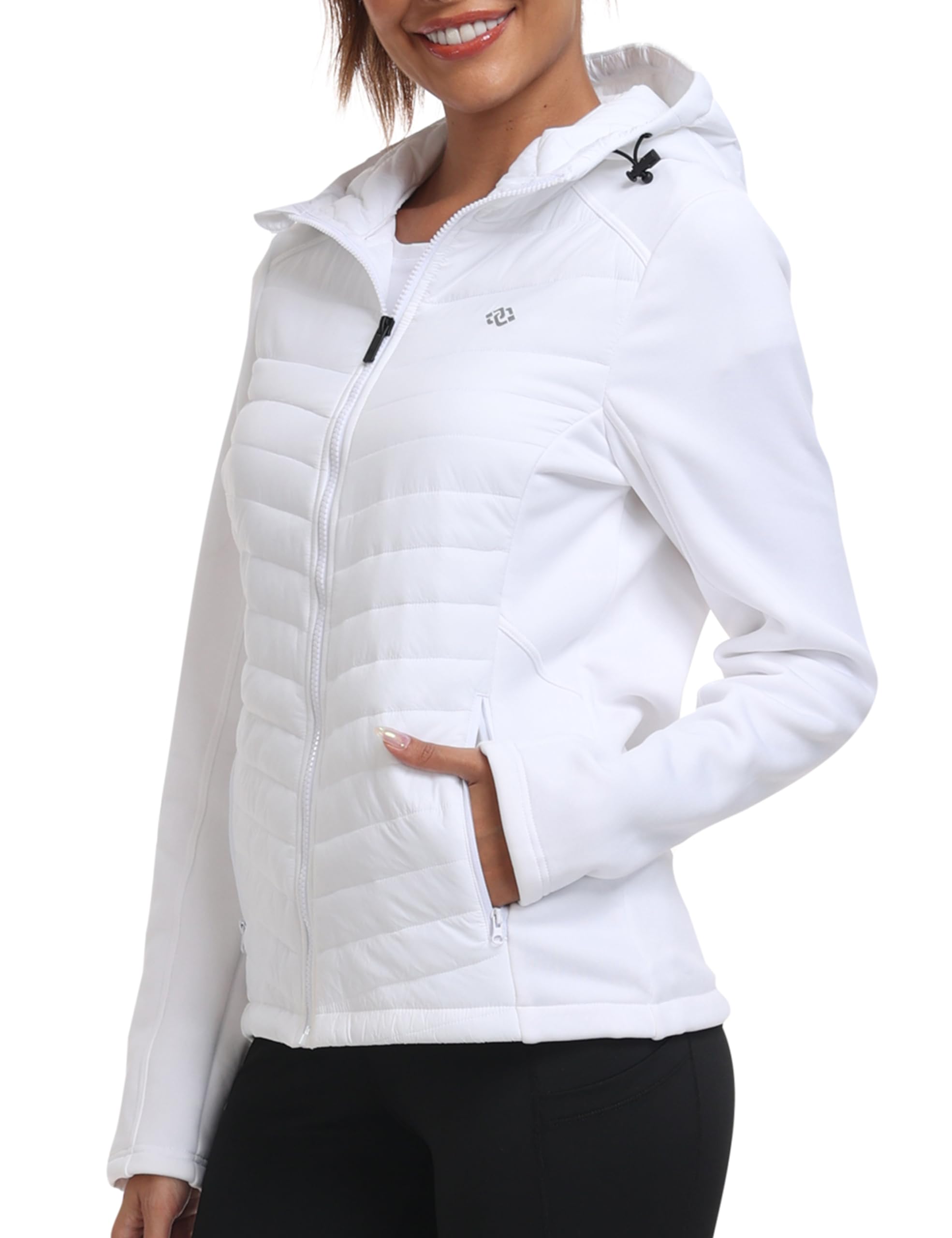 MoFiz Womens Fleece Lined Softshell Hooded Lightweight Insulated Down Jacket Hyb