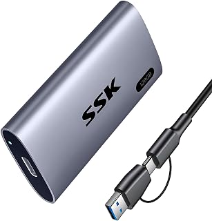 SSK 128GB Portable SSD External Hard Drive Solid State Drive up to 550MB/s | USB 3.2 Gen2 6Gbps External SSD, USB-C cable and USB-A adapter, LED, Trim & SMART, On-The-Go (OTG), Compact Design,
