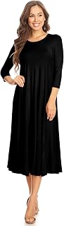 Women's Casual Basic Comfy 3/4 Sleeve Flare A-line Midi Long Maxi Dress(S-3XL)