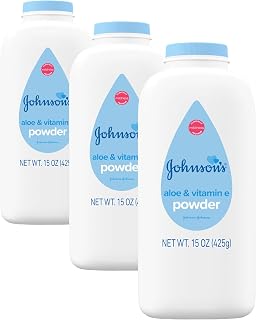 Johnson's Baby Powder with Naturally Derived Cornstarch, Aloe &amp; Vitamin E for Delicate Skin, Hypoallergenic, Free of Parabens, Phthalates &amp; Dyes for Gentle Baby Skin Care, 15 oz (Pack of 3)