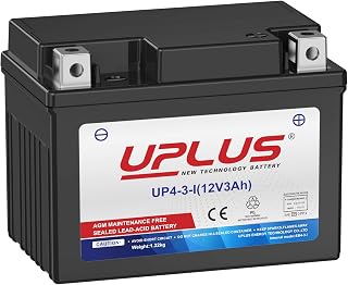 UPLUS 12V 3Ah 50A CCA AGM Motorcycle Battery UP4-3-I, Replaces TX4L-BS | 113(L)×70(W)×85(H)mm, Maintenance-Free, Terminal: -(L) +(R), for motorcycle, ATV. Please check size