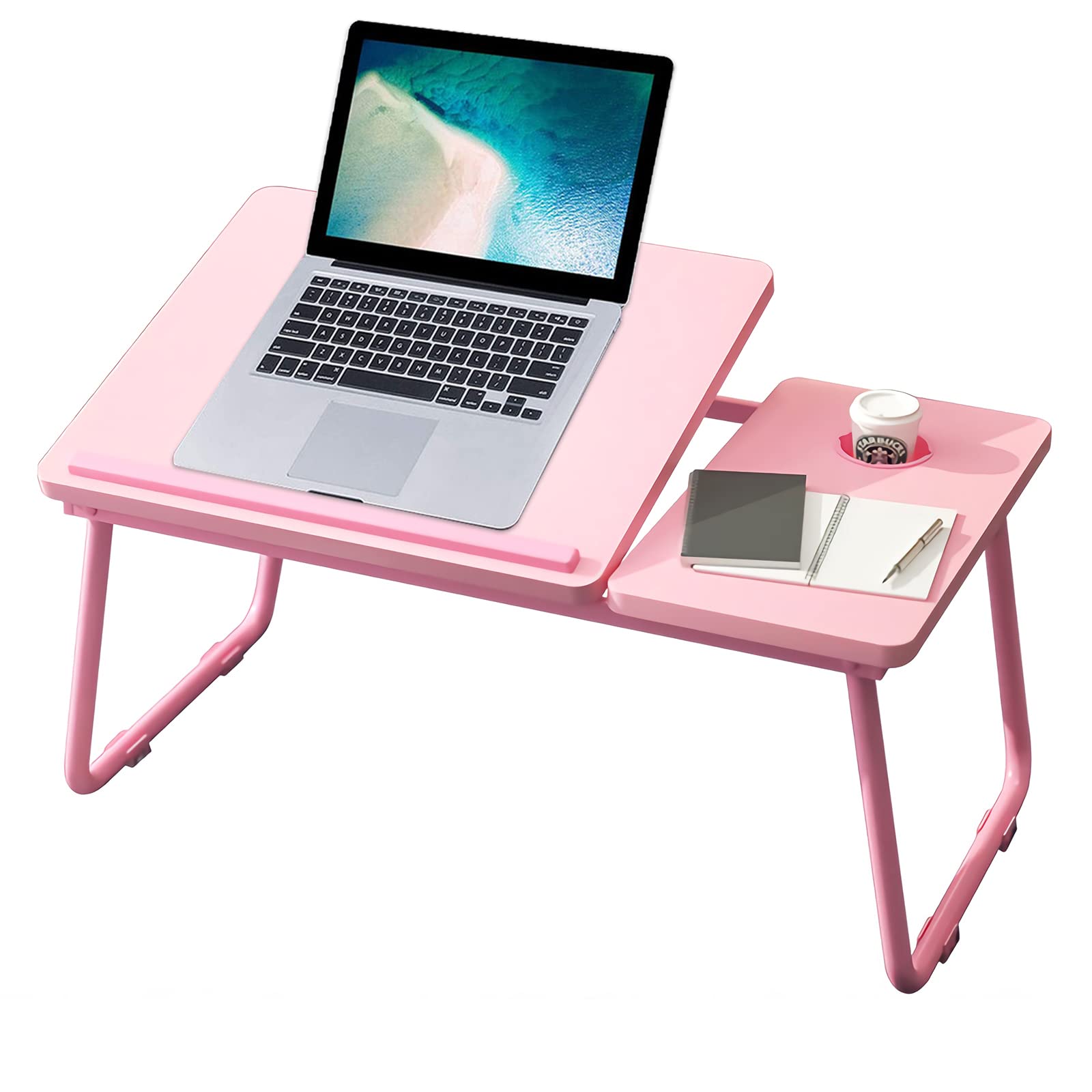 Laptop Desk, Laptop Bed Table with Foldable Legs & Cup Slot, Reading Holder Note