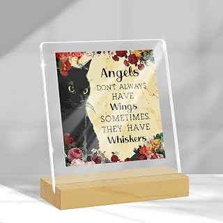 Retro Black Cat Acrylic Sign Bar Table Decoration Canteen Sign Angel Not Always Have Wings Sometimes Have Mustache Art Sign for Bar Shelf Desk