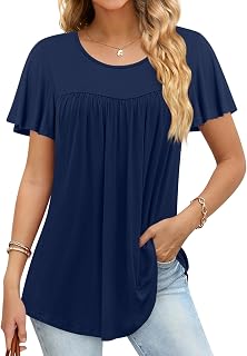 Anymiss 2025 Women's Summer Casual Elegant Short Sleeve Loose Fit Tunic Top Size M-3XL