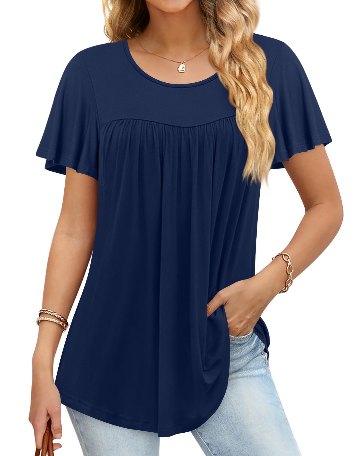 Anymiss 2025 Women's Summer Casual Elegant Short Sleeve Loose Fit Tunic Top Size