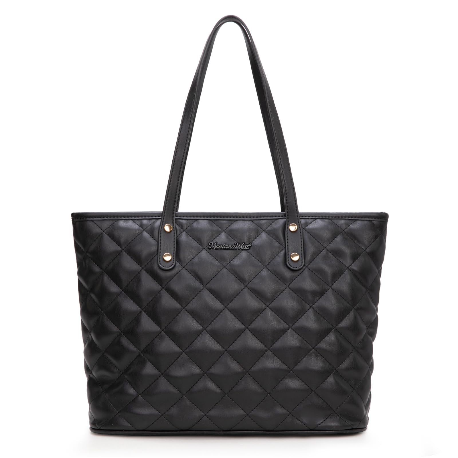 Montana West - Ladies Large Padded Top Zip Shoulder Tote Bag Black MWC-084BBK