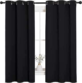 NICETOWN Black Blackout Curtains for Bedroom 42" Wide x 63" Long 2 Panels | Solid Grommet Thermal Insulated Drapes, Noise Reducing, Light Blocking, Room Darkening Decor for Kitchen Window Treatments
