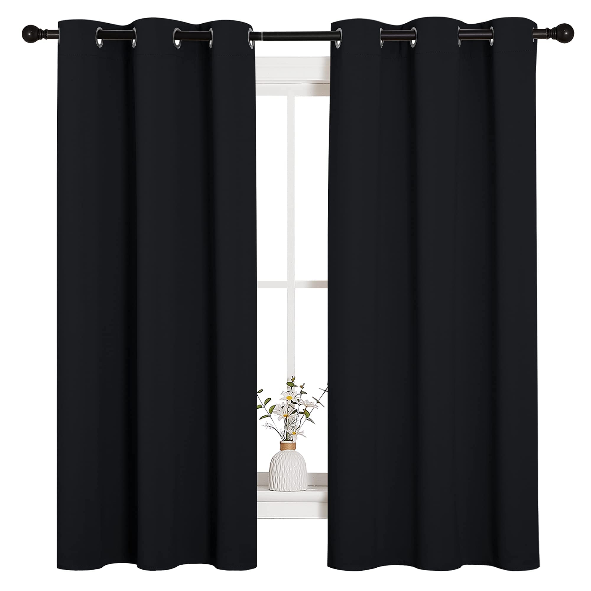 NICETOWN Black Blackout Curtains for Bedroom 42" Wide x 63" Long 2 Panels | Soli