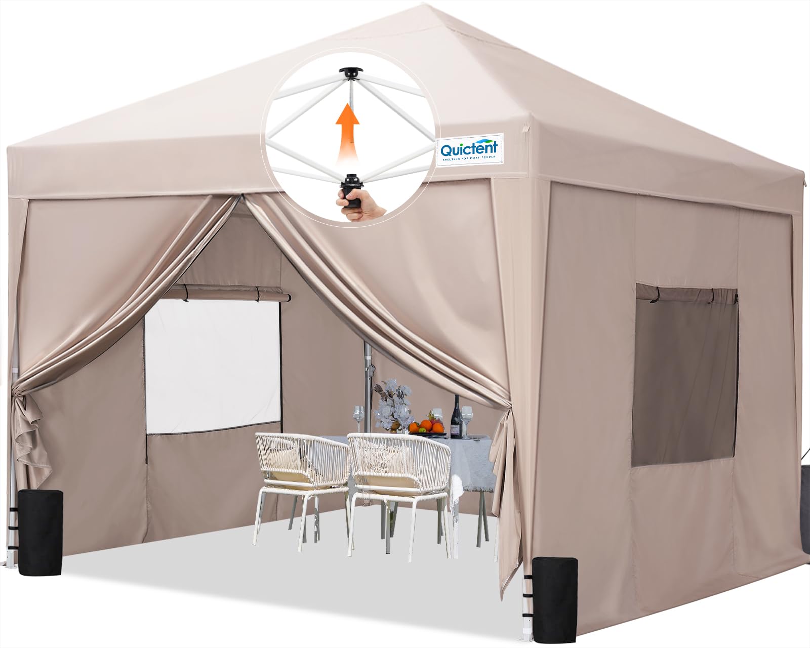 Quictent Privacy 10x10 Pop Up Canopy with 4 Sidewalls & Mesh Windows | One-perso