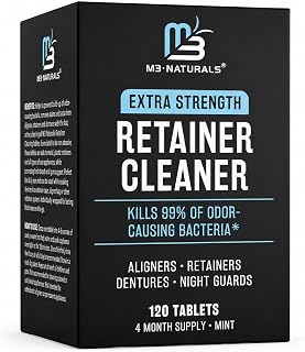 Retainer Cleaner Tablets, Denture Cleaner, Mint, 4 Month Supply by M3 | Compatible with Retainer Cleaner Machine & Ultrasonic Retainer Cleaner, Helps Remove Tough Stains, Buildup, Odors & Plaque