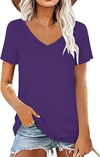 Women's Summer T-Shirt V-Neck Casual Short Sleeve Tunic Tops Blue M