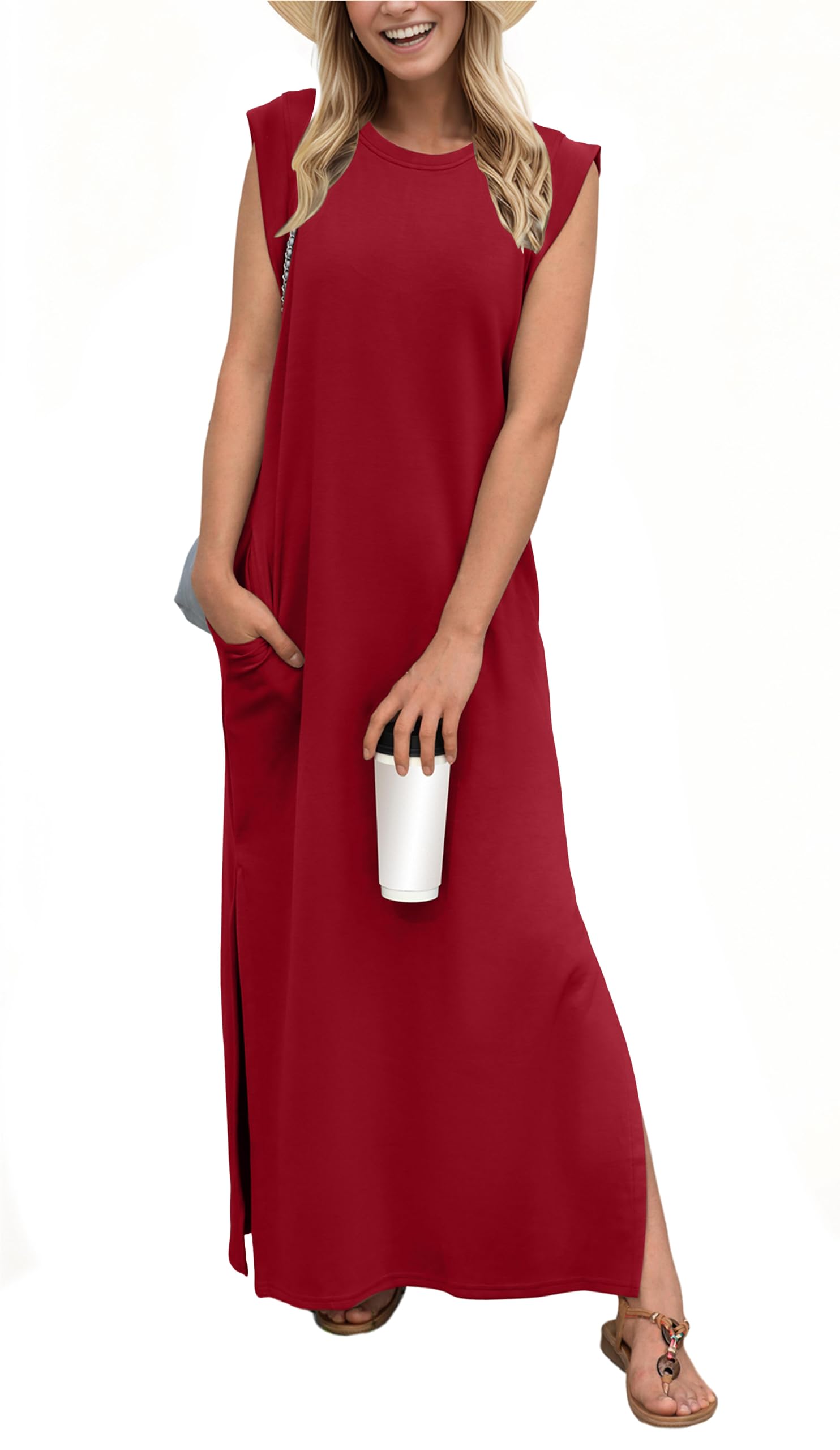 GRECERELLE 2026 Women Year-Round Casual Round Neck Loose Split Wrinkle-Free Long