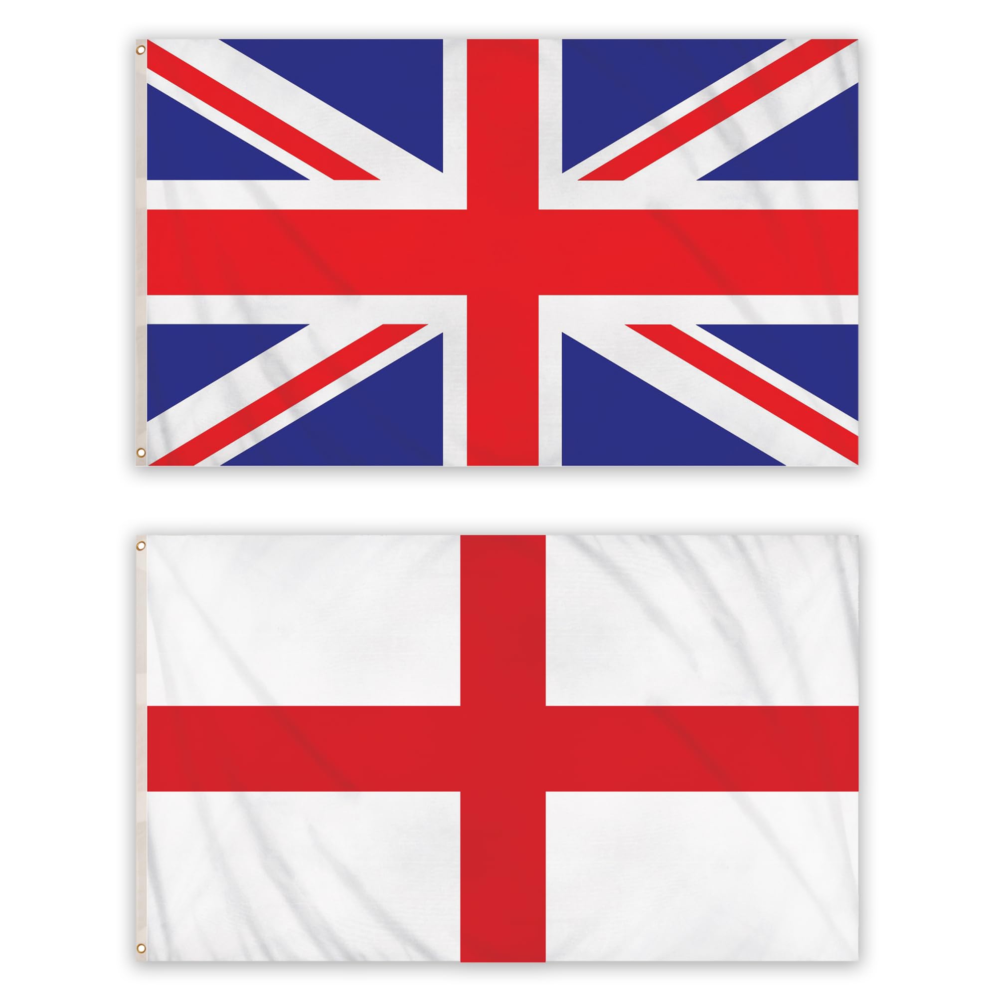 5x3ft Pack of 2 Flags - 1x Union Jack Flag, 1x England St George - Large Flag wi