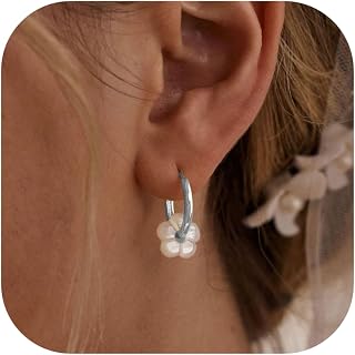 Dangle Pearl Drop Gold Earrings for Women Flower Wedding Jewelry