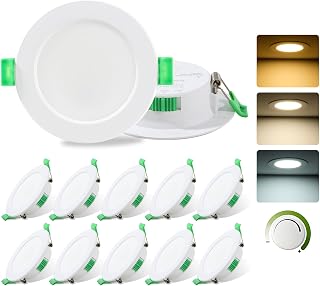 12 Pack LED Downlights for Ceiling Dimmable 7W 3CCT IP44 Cutout Φ75-85MM | Round Recessed LED Spot Bathroom Light 600LM, 3000K/4000K/6500K Adjustable (No Regulator) for Bathroom, Kitchen, Living Room