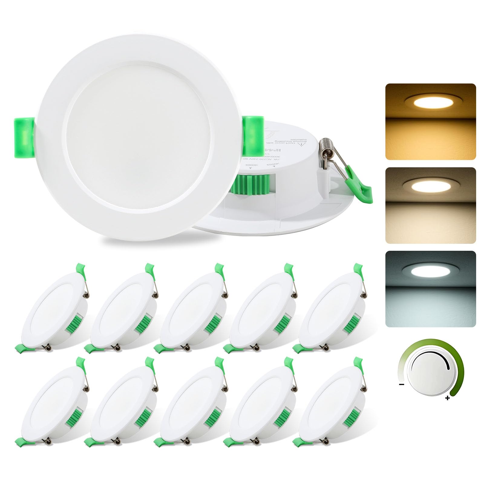 12 Pack LED Downlights for Ceiling Dimmable 7W 3CCT IP44 Cutout Φ75-85MM | Round