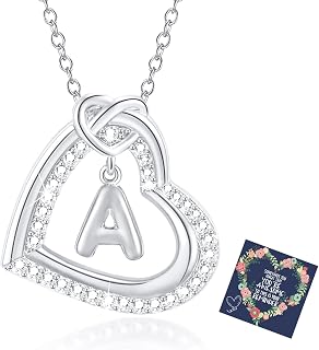 Silver Initial Necklaces for Women Heart Pendant Gifts for Women Girls