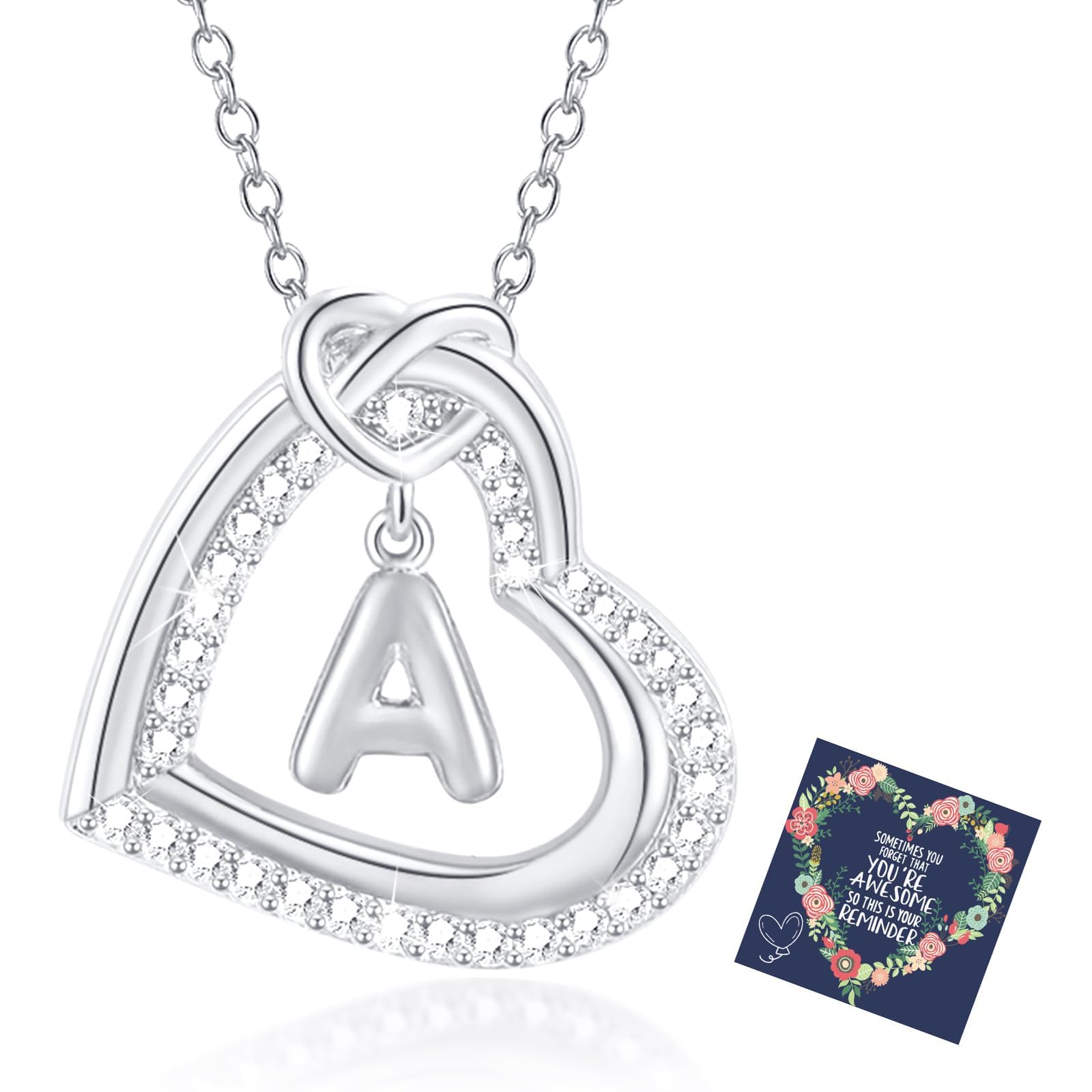 Silver Initial Necklaces for Women Heart Pendant Gifts for Women Girls