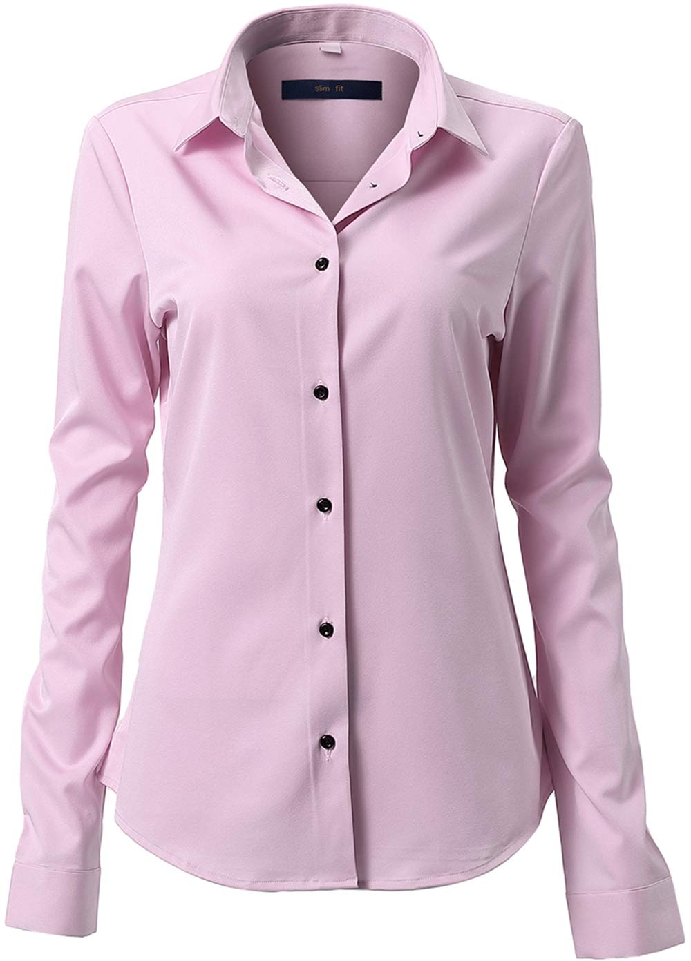 FLY HAWK Women's Basic Long Sleeve Shirt – Casual Blouse Button Closure Slim Fit