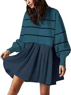 Women's Spring Autumn Oversized Sweater Dress Fashion Long Sleeve Round Neck Casual Fit Mini Dresses