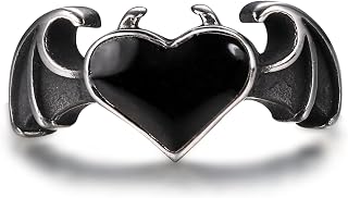 Gothic Stainless Steel Black Devil Bat Ring for Women Vintage Demon Love Pinky Ring US Size 6-13