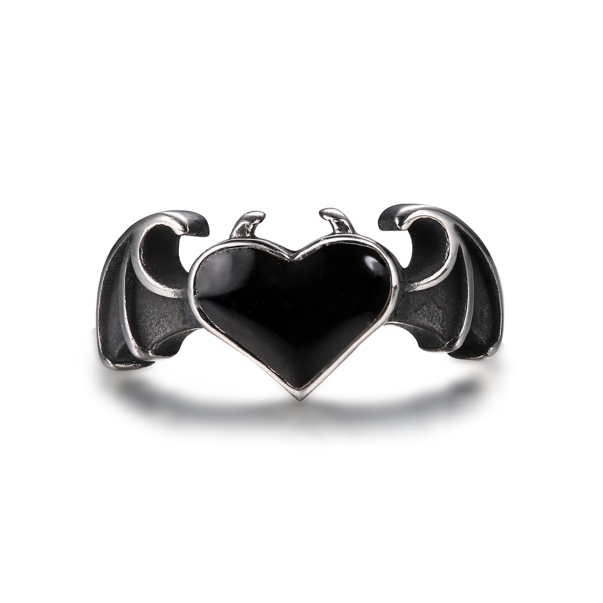 Gothic Stainless Steel Black Devil Bat Ring for Women Vintage Demon Love Pinky R