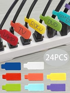 24 Cable Tie Labels, Write on Cord Tags, Wire Labels, Wire Tags for Cable Cord Management and Identification, Multicolored (0.3" x 3.6")