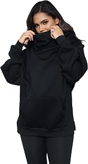 Fleece Hoodie for Women and Scarf Built-in Soft Cotton Pullover Oversize Casual Clothes Autumn Winter