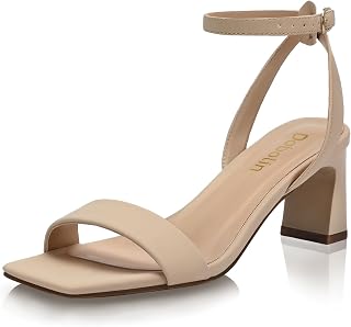 DOBOLIN 2.64-Inch Women's Block Heel Sandals Square Open Toe Ankle Strap