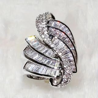 Silver Color Shiny Cubic Zirconia Rings for Women Luxury Party Accessories
