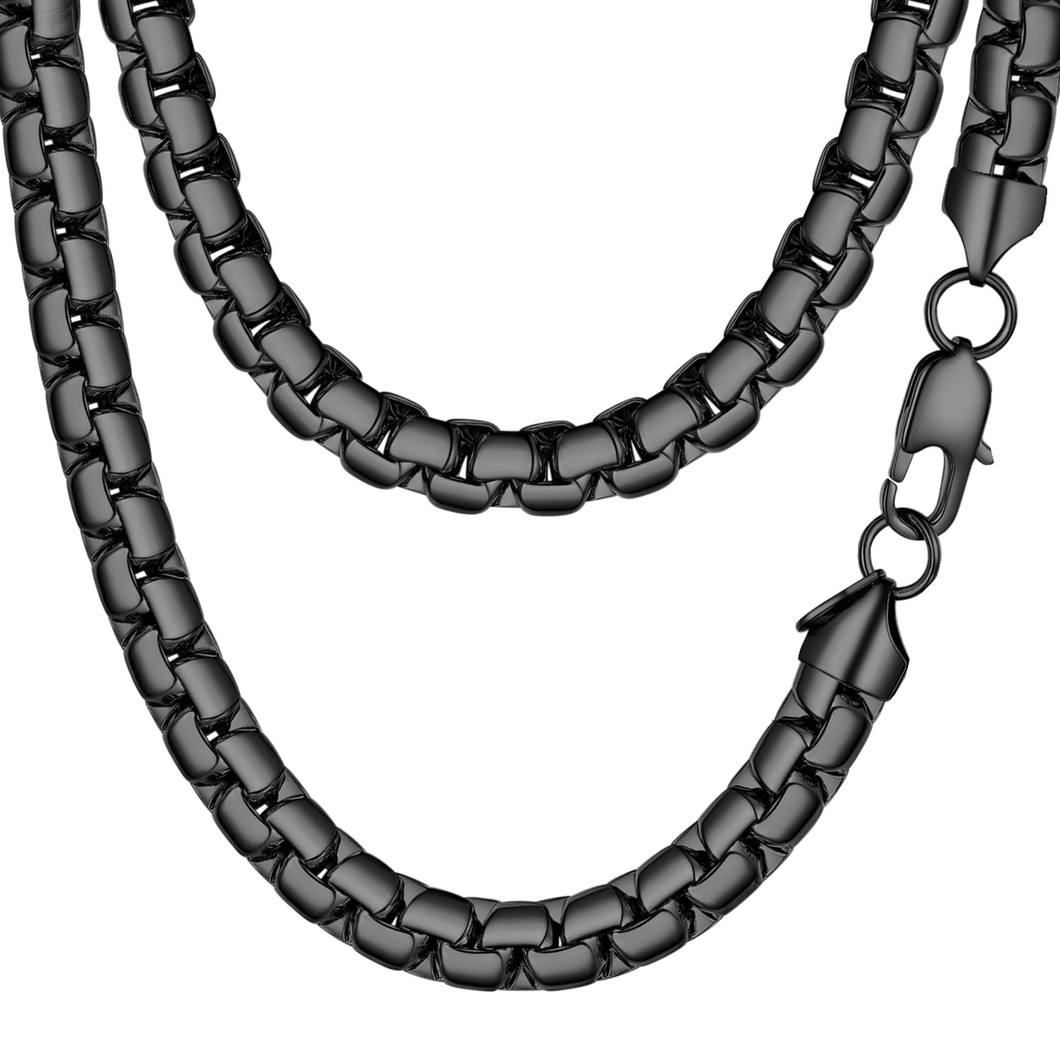 316L Stainless Steel Round Link Chain for Men, Black/18K Gold Plated, 4mm/6mm Ch