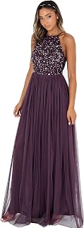 Maya Deluxe Women's Maxi Halter Neck Sequined Evening Dress Long Women's Prom Wedding Dress