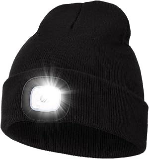 MELASA Unisex Hat with Light Gifts for Men Dad Warm Rechargeable Toque | Hands-Free Lighting, 100% Acrylic Knit, Universal Fit，Gadgets Gifts for Camping, Suit for Walking Dog, Skiing, Biking