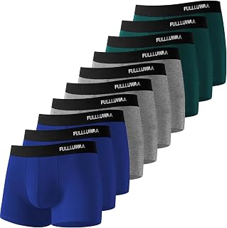 Fullluwaa Men's Cotton Boxer Shorts Pack of 10, Soft Elastic Waistband