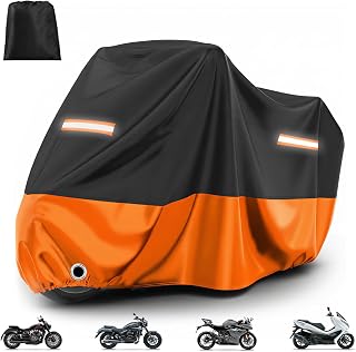 Favoto Motorcycle Cover for Outdoor Waterproof UV Protection All Seasons | Oxford Waterproof Dustproof XXL Motorcycle Cover with Lock Hole Windproof Straps for Scooter 245 x 105 x 125 cm