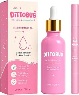 Dittobug Hair Elastic Remover Oil, Hair Tie Remover Tool, 2-Piece Set | Hair Tie Cutter Alternative, Elastic Hair Tie Cutter &amp; Hair Tie Cutter Tool Alternative, Tiny Clear Plastic Bands, Braid