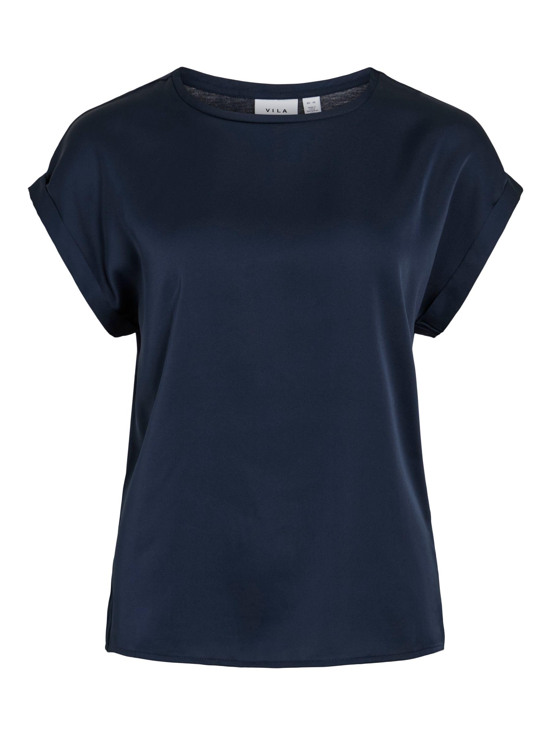 Vila Women’s Viellette S/S Satin Top, Noos, 14059563