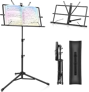 New Bee 2-in-1 Music Stand Folding Music Stand | Height Adjustable Desktop Book Stand Portable Sheet Music Stand