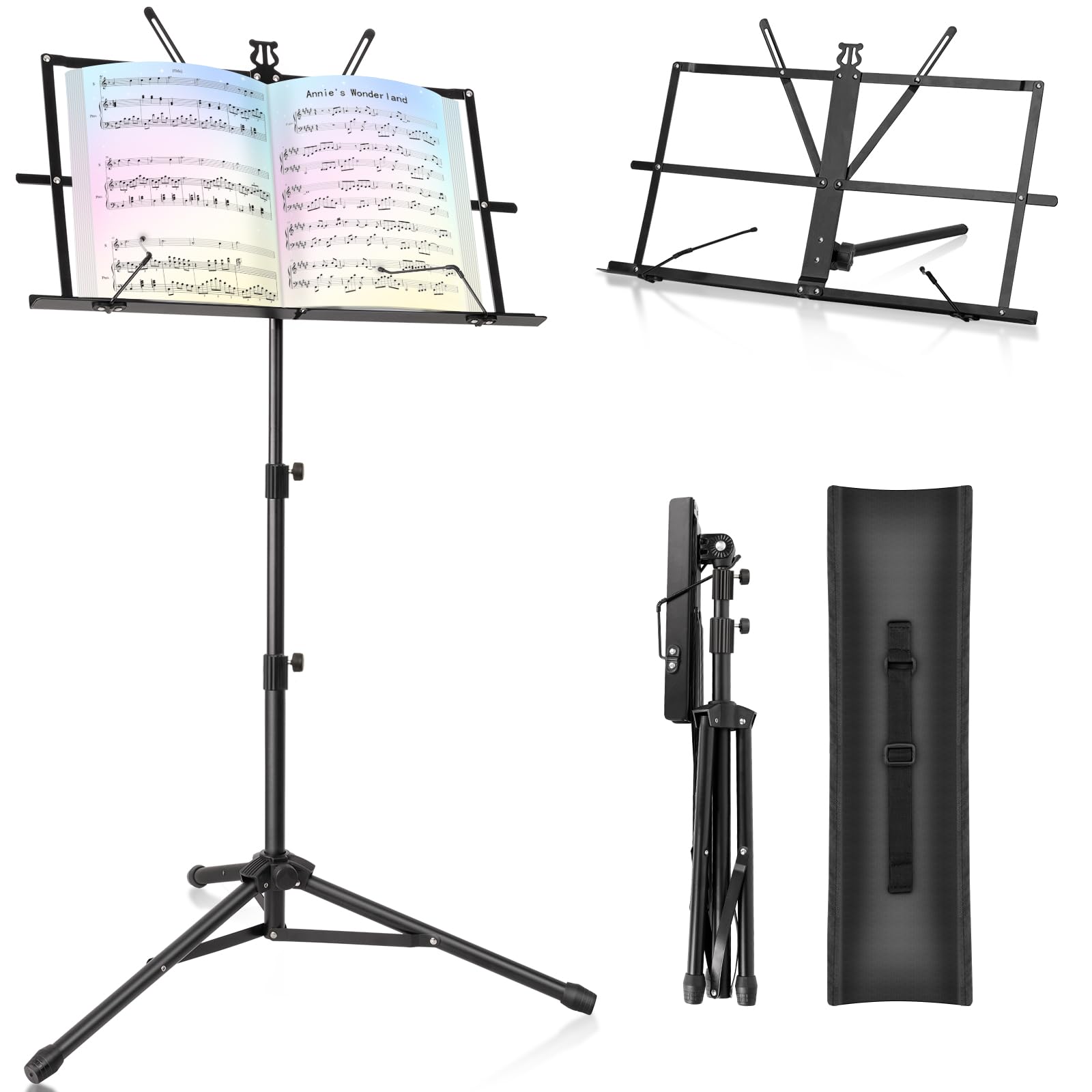 New Bee 2-in-1 Music Stand Folding Music Stand | Height Adjustable Desktop Book 