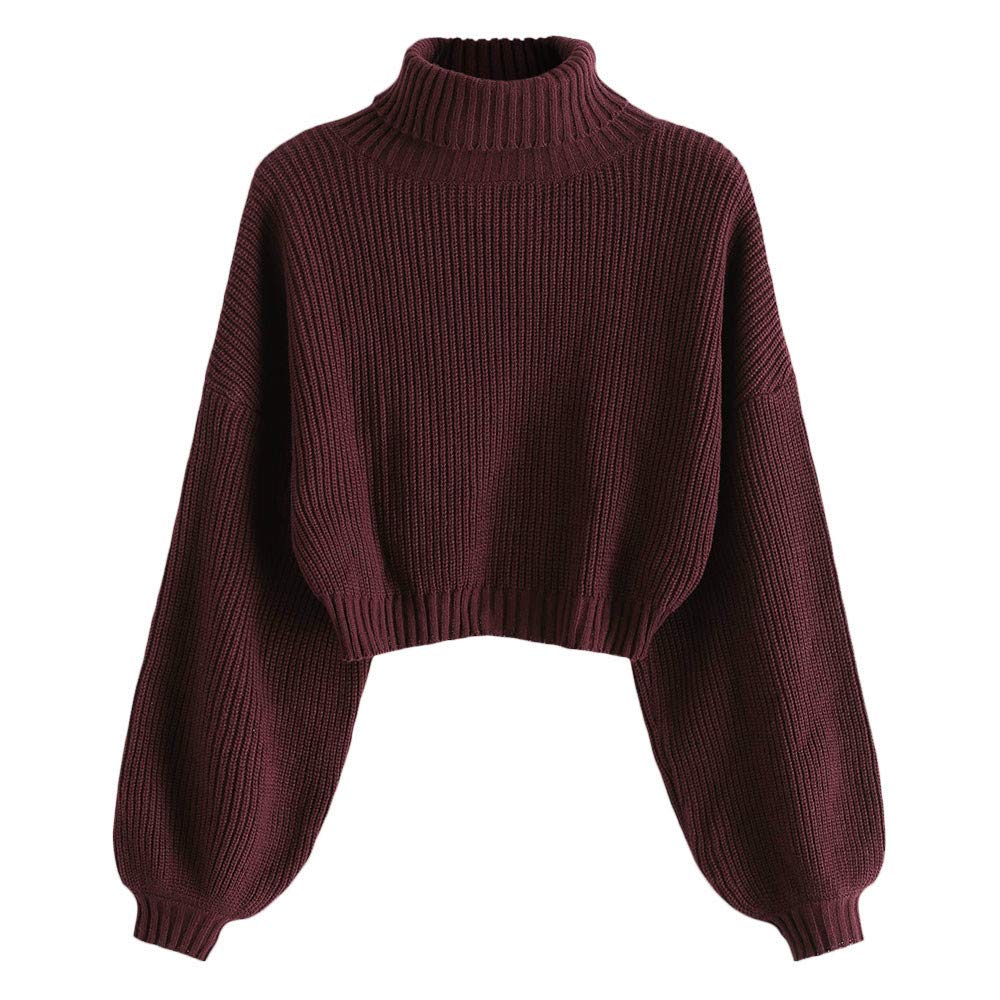 ZAFUL Women's Pullover Sweater Drop Shoulder Plain Knitted Cropped Sweater Pullo