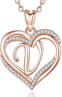 Initial Necklaces for Women Letter A-Z Heart Pendant Jewelry Rose Gold Gift