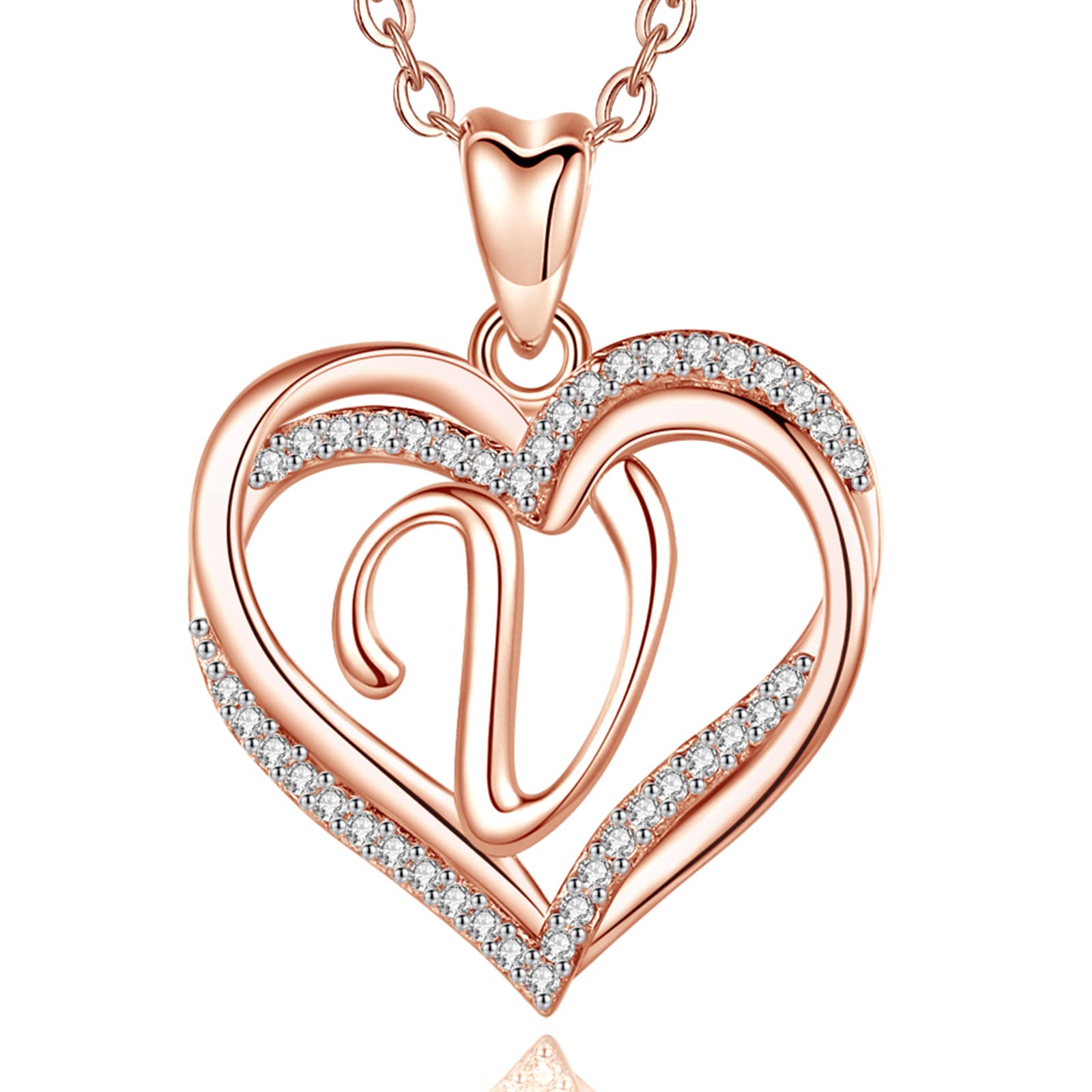 Initial Necklaces for Women Letter A-Z Heart Pendant Jewelry Rose Gold Gift