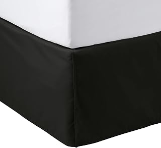 Amazon Basics Lightweight Pleated Bed Skirt, Machine Washable, Wrinkle and Fade Resistant, Queen, Black