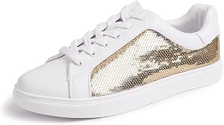 Feversole Women's Featured PU Leather Lace-Up Sneaker,Zapatillas Deportivas con Cordones en Piel sintética para Mujer