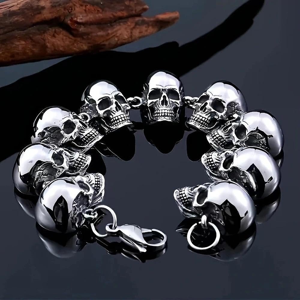 Gothic Hell Ghost Head Bracelet Raging Skull Bracelet Men Motorcycle Riding Punk