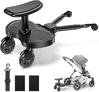 BugyKido Buggy Board with Seat, Universal Buggy Board 2-in-1 Standing & Seating, Adjustable Kiddy Board, Load 25 Kg for Toddlers 2-6 Years, Fits 99% of Prams