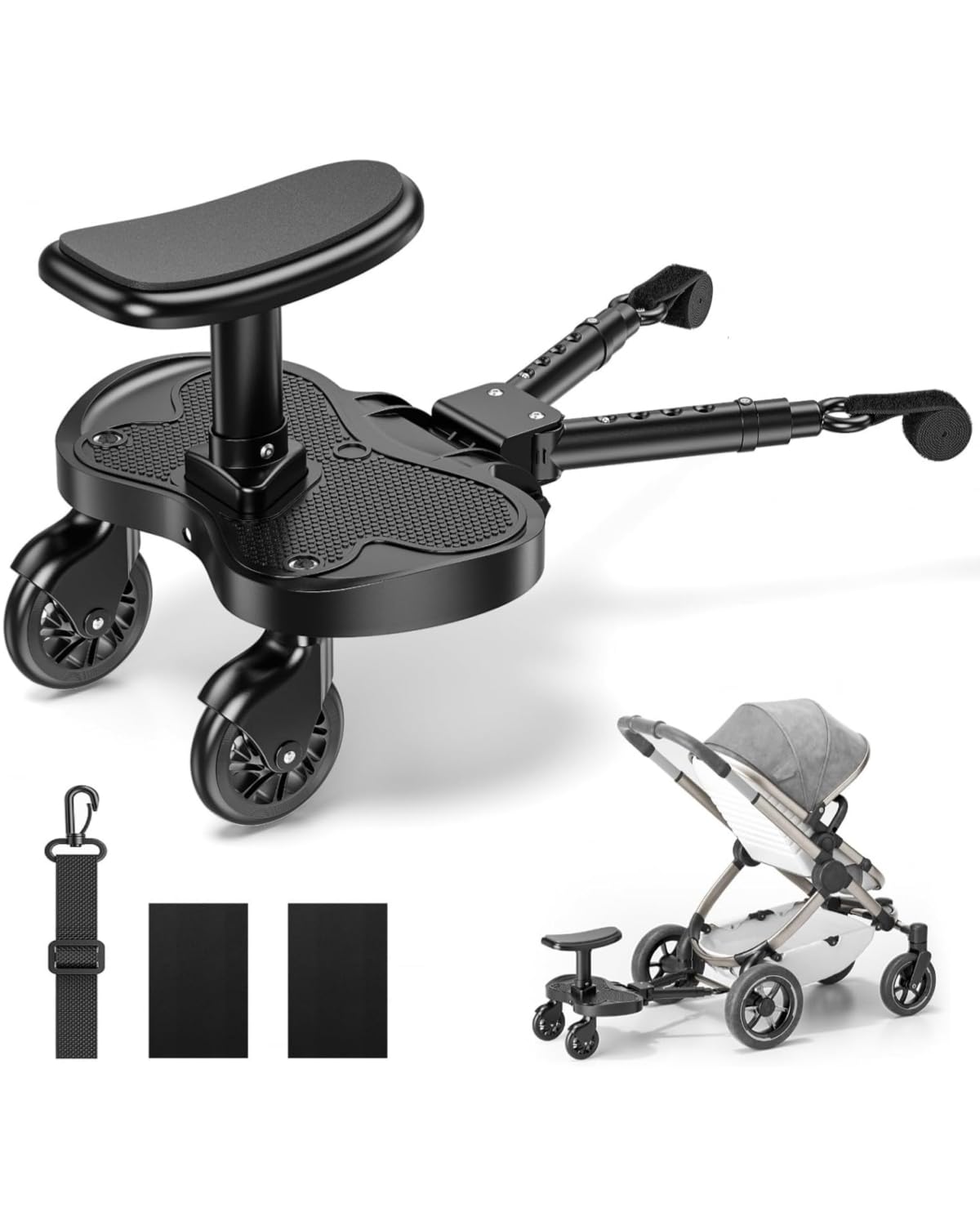 BugyKido Buggy Board with Seat, Universal Buggy Board 2-in-1 Standing & Seating,