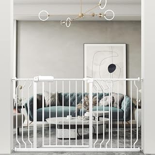 WAOWAO Baby Gate 48.03-52.76inch Extra Wide Pressure Mounted 49 50 51 52 Inches Walk Through Swing Auto Close Safety White Metal Toddler Kids Child Dog Pet Puppy Cat for Stairs, Doorways, Kitchen