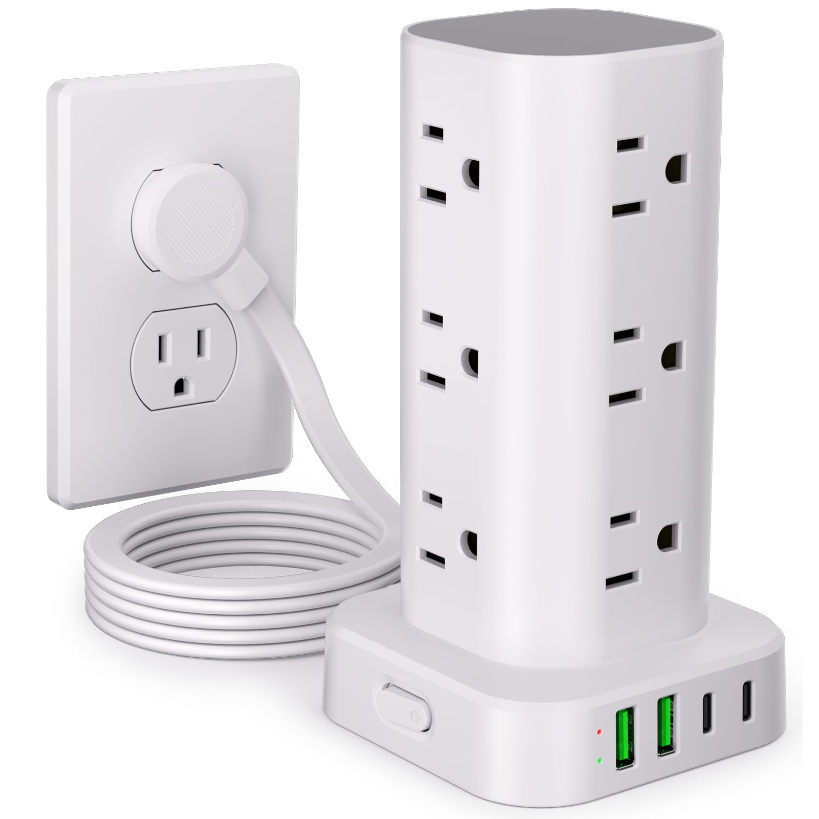 6FT Power Strip Tower Surge Protector, 12 Wide Spaced Outlets, 4 USB | 16-in-1 D