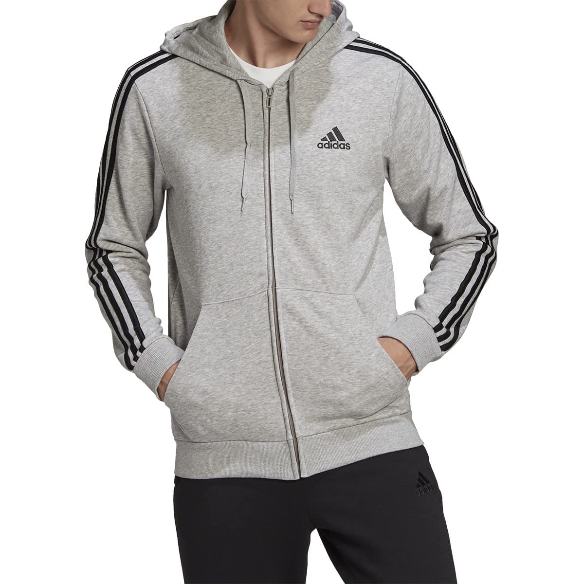adidas Mens Essentials French Terry 3-Stripes Full-Zip Casual Outerwear Casual -